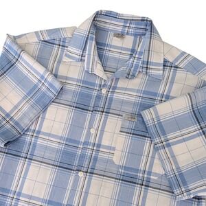 CaliTop Mens XL Blue White Plaid Short Sleeve Button Up Shirt Made USA Pocket